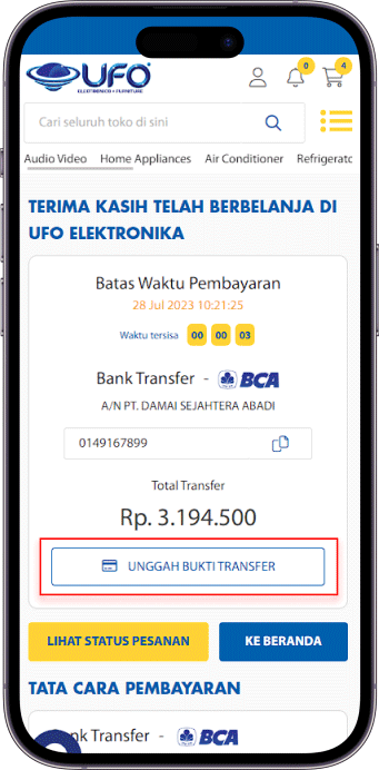 Jika pembayaran menggunakan bank transfer, silahkan mengunggah bukti transfer setelah melakukan pembayaran 