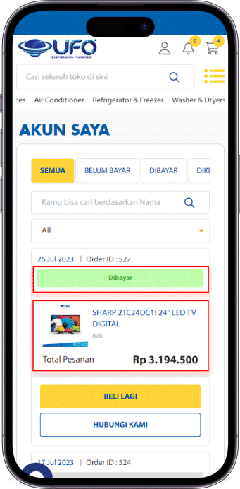 Pilih pesanan Click & Collect anda dan pastikan status menjadi dibayar