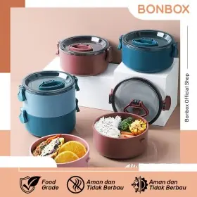 Samono BTW30203 Pink Tempat Bekal Bulat Kotak Makan Simple Anti Tumpah