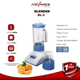 Ufoelektronika Advance Blender Kaca Multifungsi 1.25 Liter 200 Watt BL2