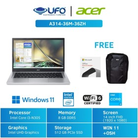 Ufoelektronika ACER LAPTOP A314-36M-36ZH SILVER