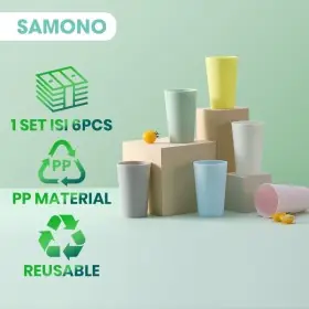 Samono STW03C Gelas Set 6 Pcs Plastik BPA Free Reusable Tahan Panas