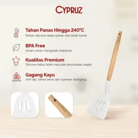 Ufoelektronika Cypruz AM-0931PH Utensil Gg.Kayu Kepala Silicone: Turner LUBANG (PUTIH) 12/96X1 AM-0931-PH