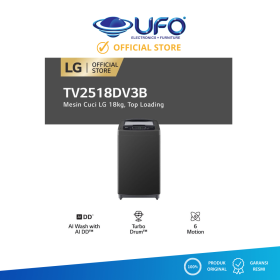 Ufoelektronika LG TV2518DV3B Mesin Cuci Top Loading 18kg Inverter Otomatis Direct Drive