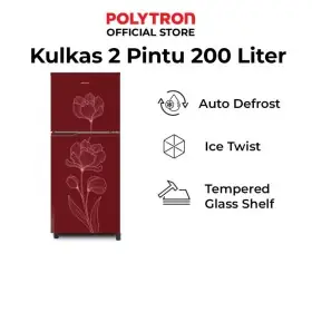 Polytron Kulkas 2 Pintu 200 Liter Merah Motif Bunga PRB200R