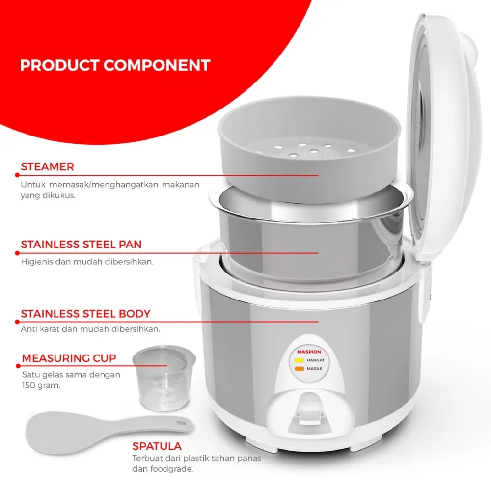 Maspion Rice Cooker Stainless Stell 1 2 Liter MRJ109SS UFO Elektronika Toko Elektronik Online