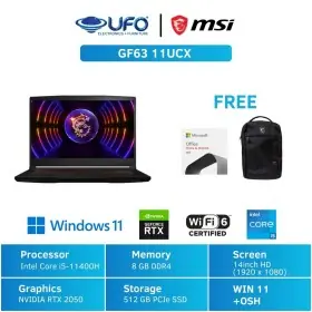 Ufoelektronika MSI THIN GF63 11UCX i5-11400H RTX2050 4GB RAM 8/512GB SSD 15.6 INCH FHD WIN 11 BLACK