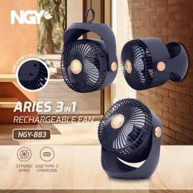 Ufoelektronika NGY Aries Portable Rechargeable Fan 3in1 Kipas Angin Gantung 6 inch Midnight Blue NGY883
