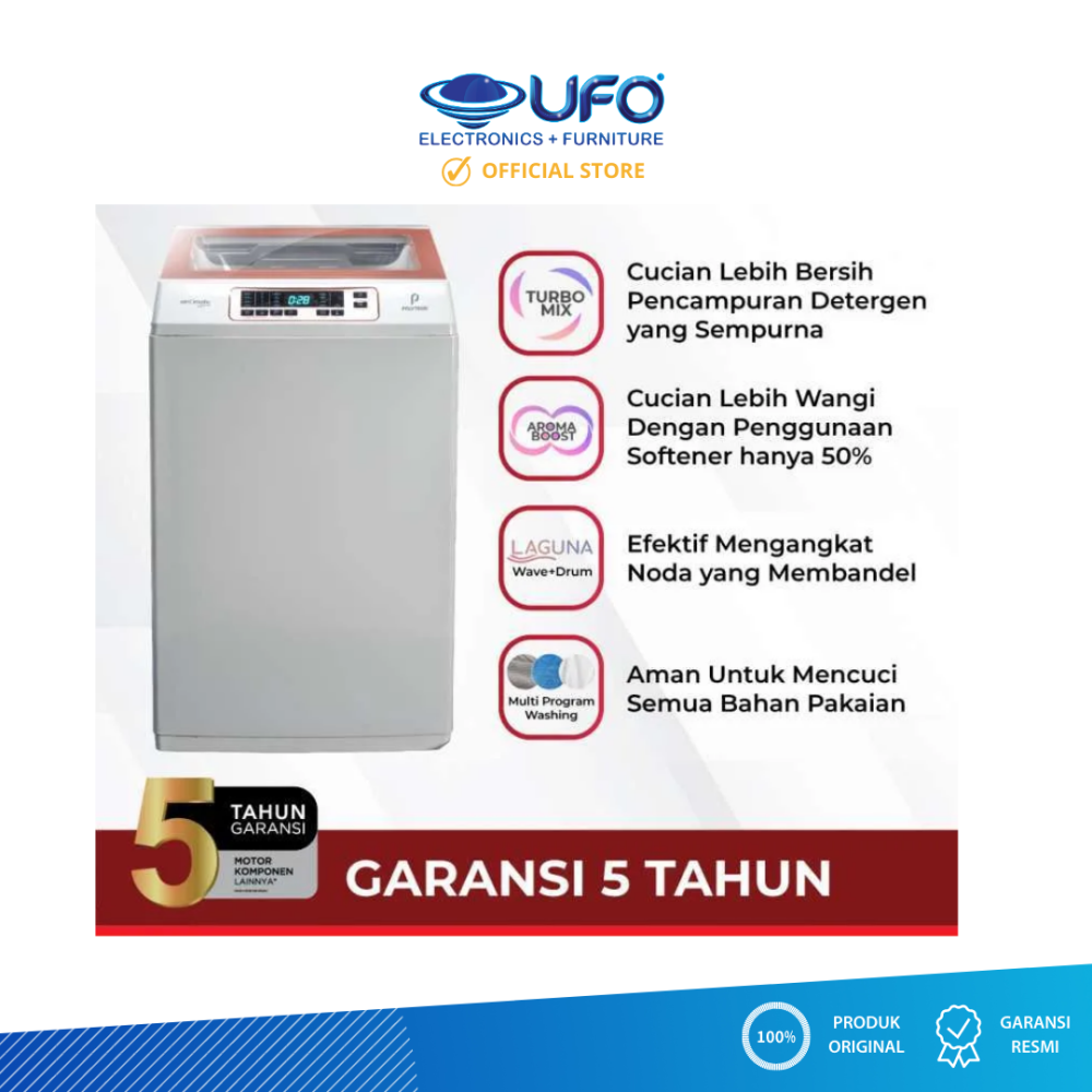 Polytron 10 Kg Mesin Cuci 1 Tabung Zeromatic Laguna Series Hijab PAW1028W/Y