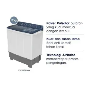 Electrolux Mesin Cuci 2 Tabung Power Pulsator 12 Kg EWS12386WA