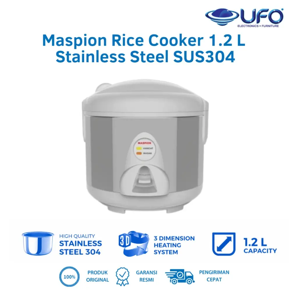 Maspion Rice Cooker | Stainless Steel SUS304 | Kapasitas 1.2 Liter | Anti Gores | Daya 350 Watt | MRJ109SS-NEW