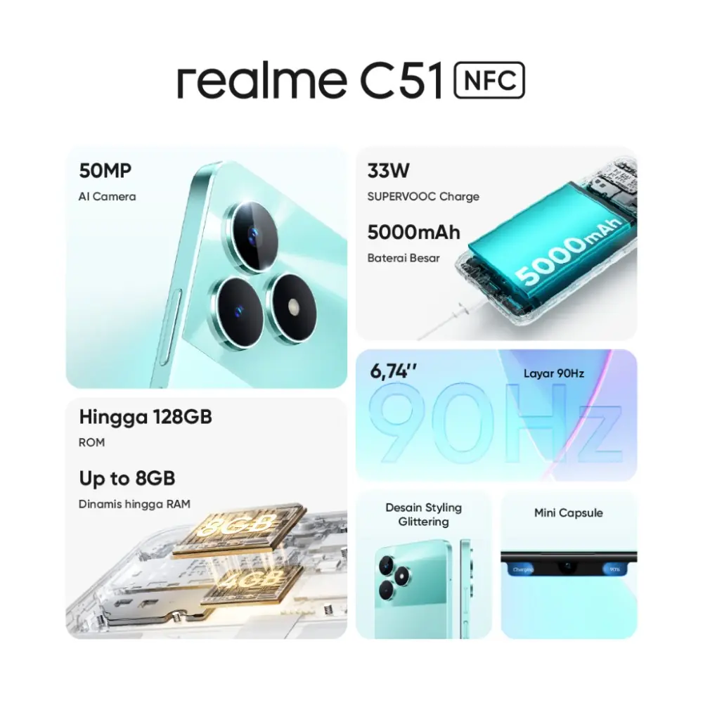 Realme C51 RAM 4/128 GB NFC Smartphone Garansi Resmi