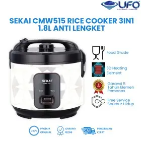 SEKAI CMW 515 White Rice Cooker 3 in 1 1.8L Anti Lengket Anti Basi 3D Heating Low Watt